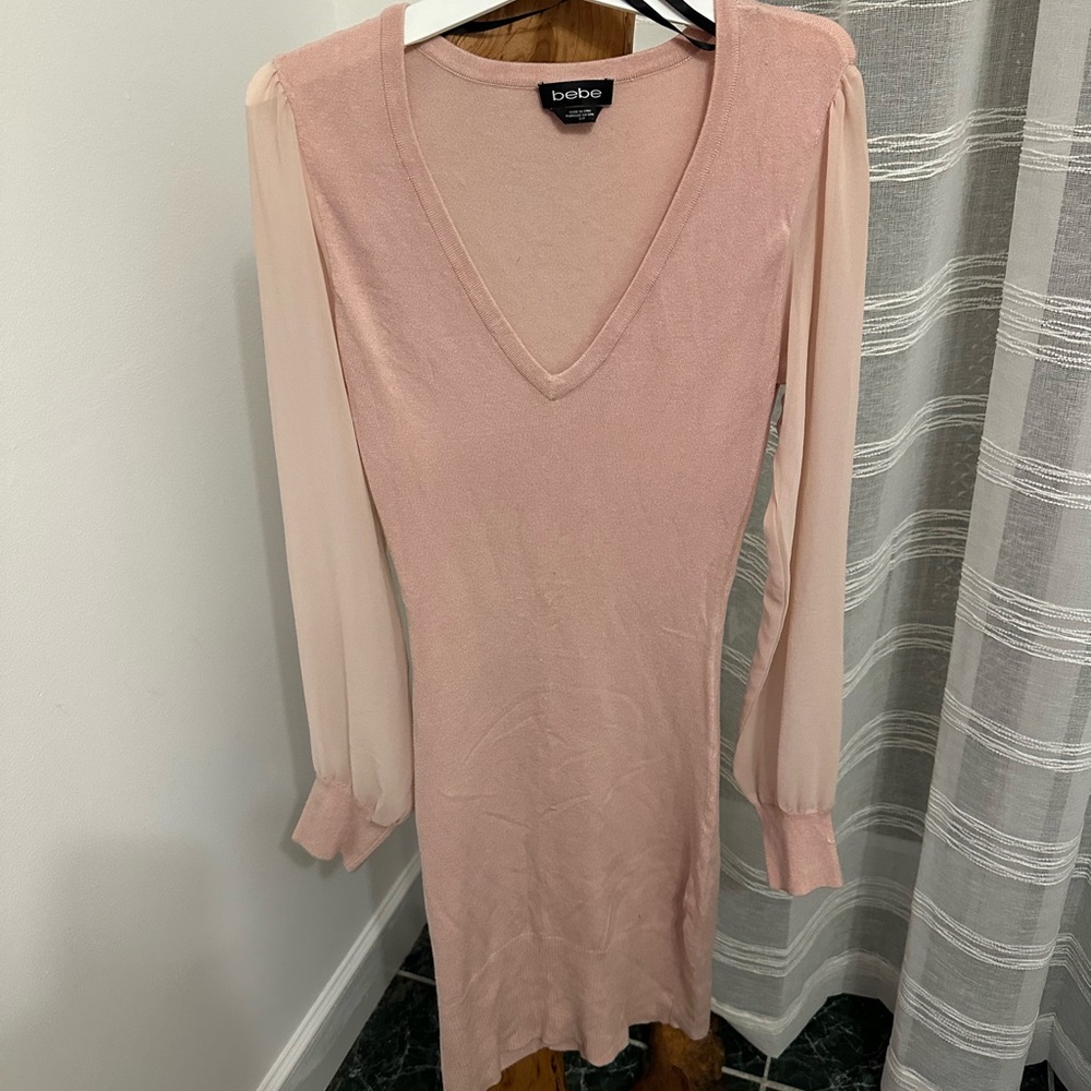 Bebe Blush Long Sleeve V-Neck Dress